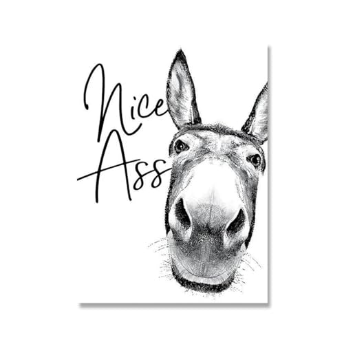 Leinwandgemälde „Nice Ass“-Zitat, lustiges Schild, Vintage-Esel-Poster, schwarz-weiß, Wandkunst, Bilder, Druck für Badezimmerdekoration, 30 x 40 cm, ohne Rahmen