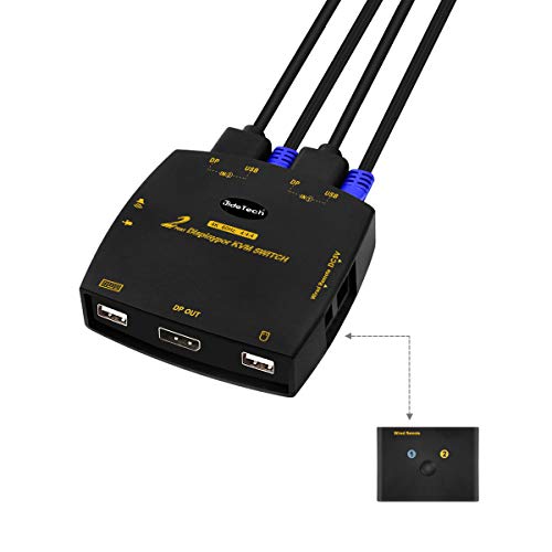 JideTech KVM Switch 2 Displayport 4K @ 60Hz 4: 4: 4, KVM USB Umschalter Unterstützt Audiomikrofon sowie drahtlose Maus und Tastatur,mit 2 DP und USB Kabeln
