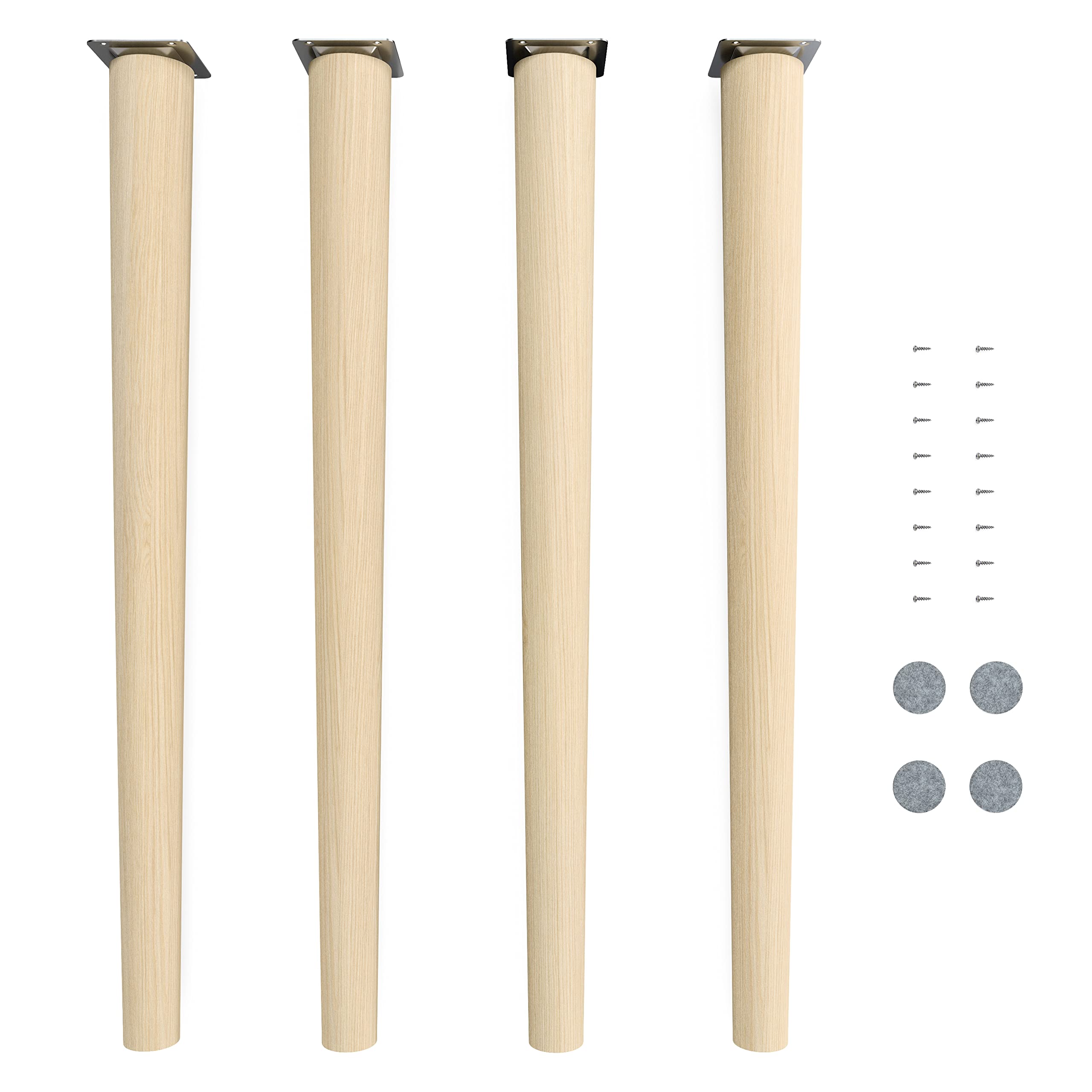 sossai® Holz-Tischbeine - Clif Round | Natur (unbehandelt) | Höhe: 71 cm | HMF1 | rund, konisch (gerade Ausführung) | Material: Massivholz (Buche) | für Tische, Beistelltische, Schminktische