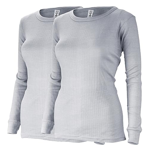Damen Thermo Unterhemden Set | 2 Langarm Unterhemden | Funktionsunterhemden | Thermounterhemden 2er Pack - Grau - M