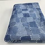 Yimihua Jeansstoff zum nahen meterware Baumwollstoffe gewaschener Jeansstoff Patch-Gitter 170 cm breit Jacquard zum Nähen von Hosen, Jacken, Dekorationen(Color:hellblau)