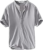 Lanakila Provence Leinen-Baumwollhemd für Herren, Sommer-lässiges leichtes Leinenhemd für Herren (Grau,XXL)
