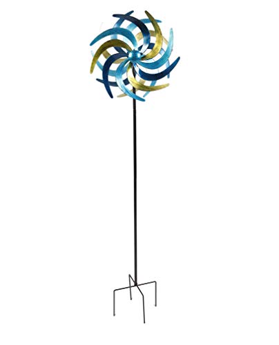 LINDER EXCLUSIV XXL Doppelwindrad Windrad Garten Dekoration Windspiel Metall 140 cm Ø 38 cm 4 Farben (dunkelblau hellgrün türkis)