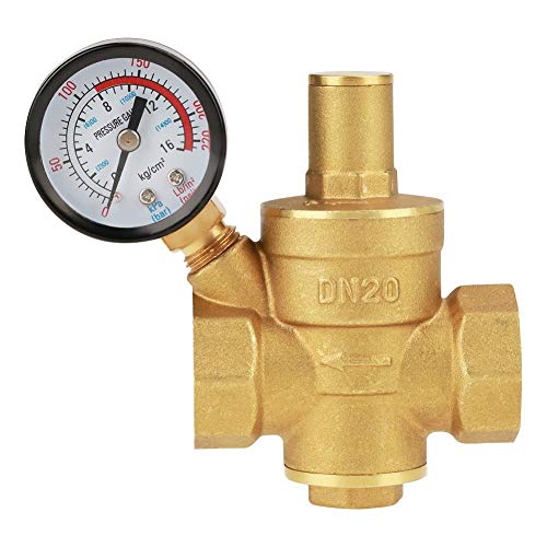Wasserdruckreglerventil, DN20 Messing Einstellbarer Wasserdruckreglerventil mit Manometer Meter Druck von 1,6 MPa standhalten