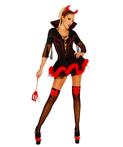 Halloween Karneval Mottoparty Teufel - Kostüm rot/schwarz Teufelin 3-teilig, Größe:S/M