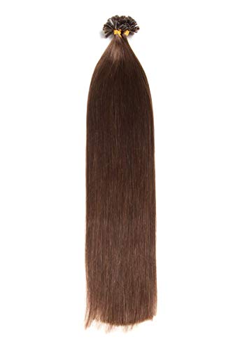 Dunkelbraune Bonding Extensions aus 100% Remy Echthaar - 25x 1g 60cm Glatte Strähnen - Lange Haare mit Keratin Bondings U-Tip als Haarverlängerung und Haarverdichtung in der Farbe #2 Dunkelbraun
