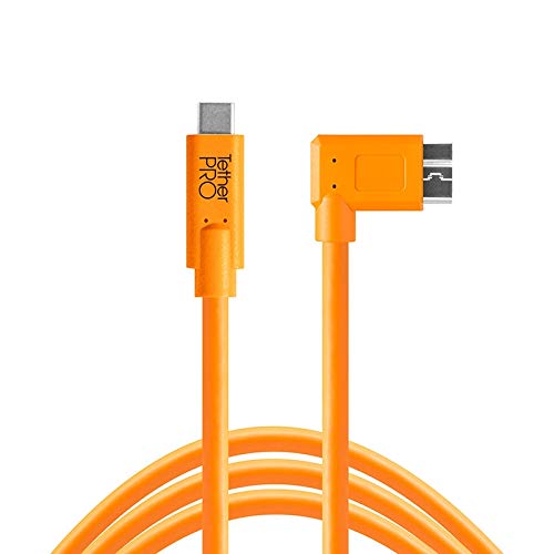 Tether Tools TetherPro 4,6 Meter USB-Datenkabel für USB-C an USB 3.0 Micro-B (rechtsgewinkelter Stecker/orange) - z.B. zum Anschließen Einer Kamera an EIN Notebook