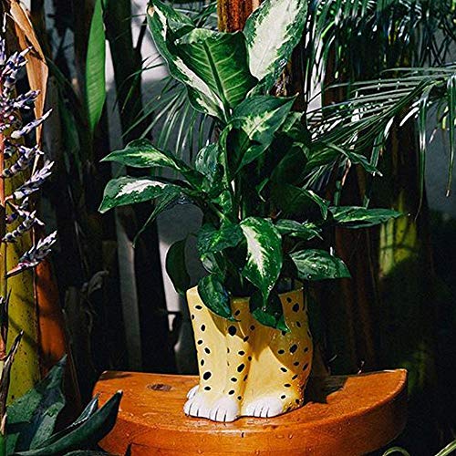 Doiy - Moderner Blumentopf - Gepardenform - Aus Keramik - Pflanztopf - Dekorative Vase - Schwarz und Gelb - 13,5x15x15 cm