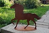 BADEKO Edelrost Pferd laufend auf Platte Garten Mustang Hengst Metall Dekoration Rost Tierfigur