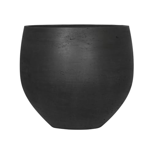 Pottery Pots Pflanzgefäß aus Fiberclay, rund, 48 cm breit, mittelgroß, schwarz, gewaschen, für drinnen und draußen