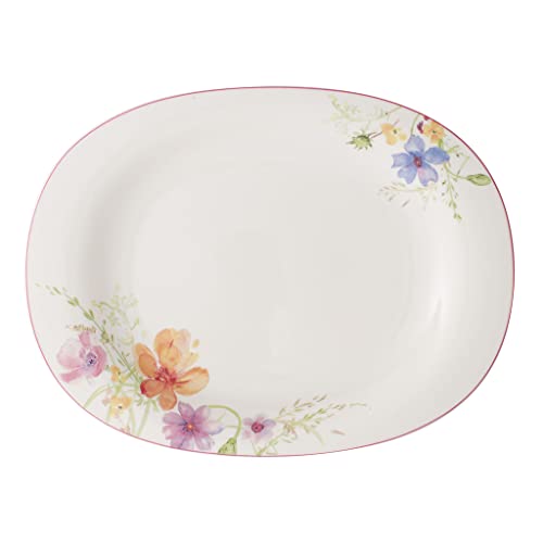 Villeroy & Boch Mariefleur Basic Servierplatte, 34 cm, Premium Porzellan, Weiß/Bunt