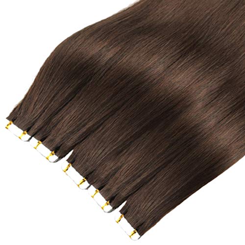 Klebeband in menschlicher Haarverlängerung, Remy Brown Straight Haar Nahtlose Haut Schuss Unsichtbare doppelseitige Band Haarverlängerung 4# Für Frauen,5 packages,24''/60cm