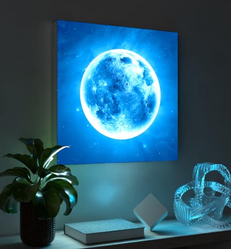 MyMaxxi - Pixlip Poster Voller Blauer Mond Wandbild Design Wand Dekoration, Foto blau Leuchtrahmen - Vollmond, 60x60 cm, Rahmen: nur Druck