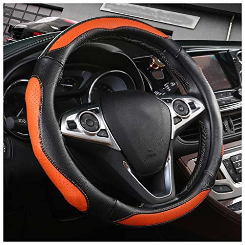 Mikrofaser Leder Lenkradbezug, Four Seasons Universal 15 Zoll / 38 cm Atmungsaktiv Anti-Slip Auto Interior Protection Set (Farbe : Orange)