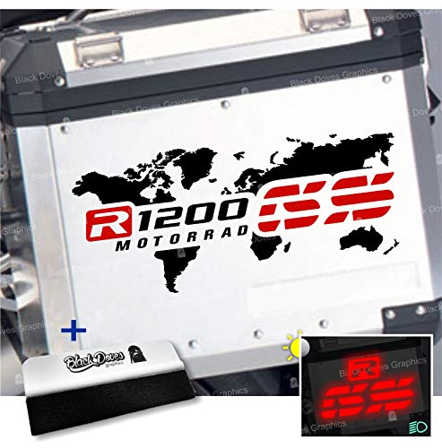 2 zweifarbige Aufkleber für Seitenkoffer, kompatibel mit R 1200 GS und ADVENTURE Karte Touratech Givi R1200GS R1200 (schwarz-rot)
