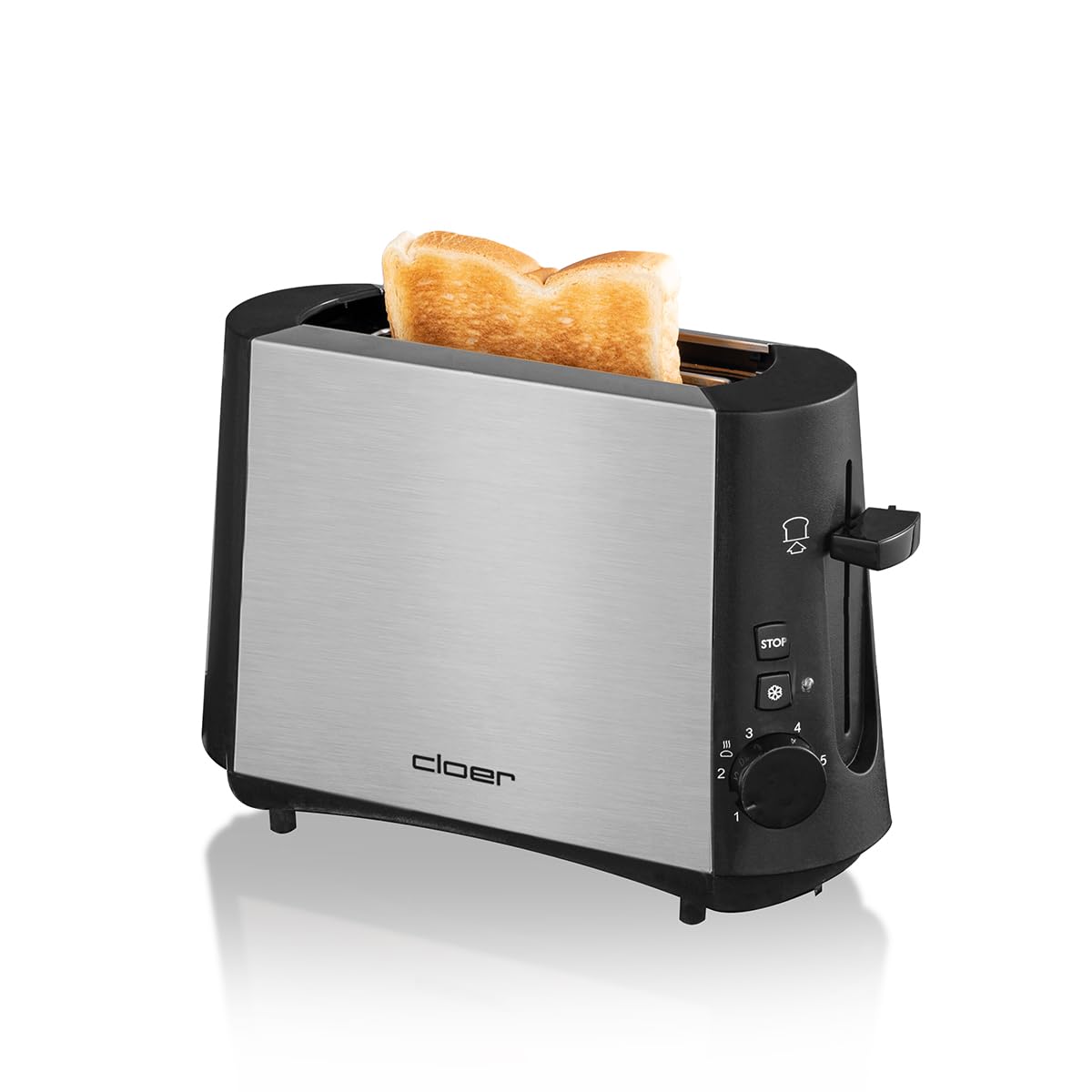 Cloer 3890 Single-Toaster, Minitoaster für 1 Toastscheibe, 600 W, "Auftau-Funktion", Krümelschublade, Nachhebevorrichtung, mattiertes wärmeisoliertes Edelstahlgehäuse