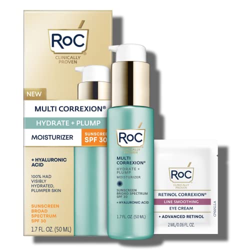 RoC Multi Correxion 1.5% Pure Hyaluronic Acid Anti Aging Daily Face Moisturizer with Broad Spectrum Sunscreen SPF 30 (1.7 oz) + RoC Retinol Wrinkle Smoothing Capsules (7 CT), Skin Care for Women & Men
