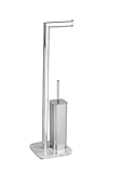 WENKO Stand WC-Garnitur Onyx Marmor - Toilettenpapierhalter und WC-Bürstenhalter, Stahl, 22 x 73 x 20 cm, Chrom