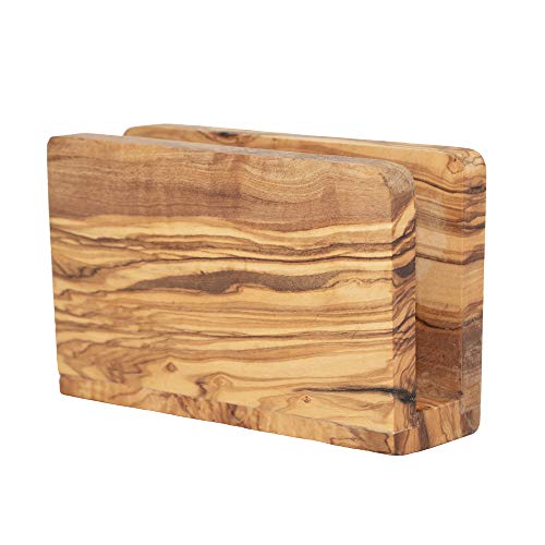 NATUREHOME Olivenholz Ständer - 16 x10 x 5cm rechteckiger Holz Serviettenständer Halter für Servietten Küchenhelfer