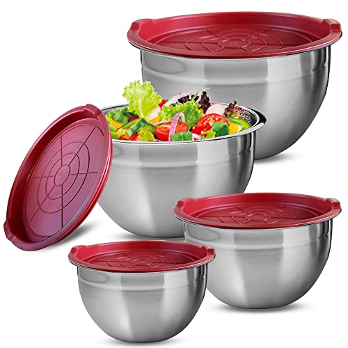 Satz von 4 Stahlschüsseln mit rotem dichten Deckel ohne BPA . Auswahl Gourmet Tools von XSQUO Useful Tech
