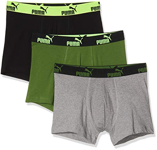PUMA Herren Basic Boxer Solid Boxershorts, Grün (Green/Black 315), Small (3er Pack)
