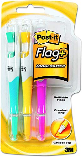 Post-it Flag+ Textmarker, gelb, rosa und blau, 50 farblich abgestimmte Flaggen/Textmarker, 3er-Pack Limited Edition