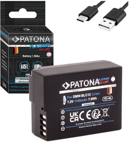 PATONA Platinum DMW-BLC12 E USB Akku 1100mAh mit direktem USB-C Eingang (1402) DC FZ1000 II G91 DMC FZ2000 FZ1000 FZ300 FZ330 FZ200 GX8 G70 G80 G81 G5 G6 G7