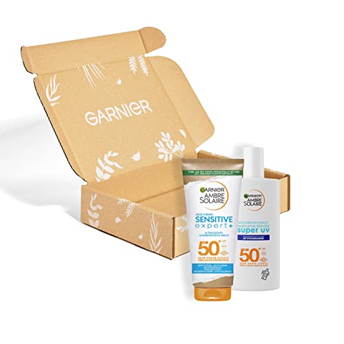 Garnier Sonnenpflege-Set mit Super UV-Sonnenschutzfluid LSF 50+ und Sonnenschutz-Milch LSF 50+, Sonnencreme mit hohem Sonnenschutz, Ambre Solaire Face & Body Set, 2-teilig