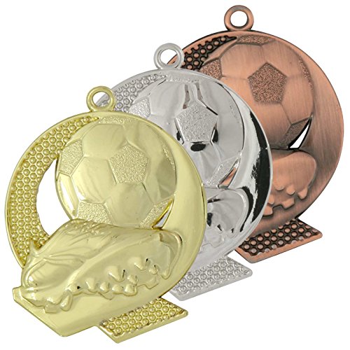 pokalspezialist 10 Stück Medaille ELIN Fußball Motiv 3er Set je 1 x Gold Silber Bronze