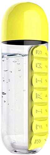 2 in 1 tragbare Wasserflasche mit Pillenbox Organizer 7-Tage-Planerbox Reisemedikamentenkoffer Behälter (600 ml)