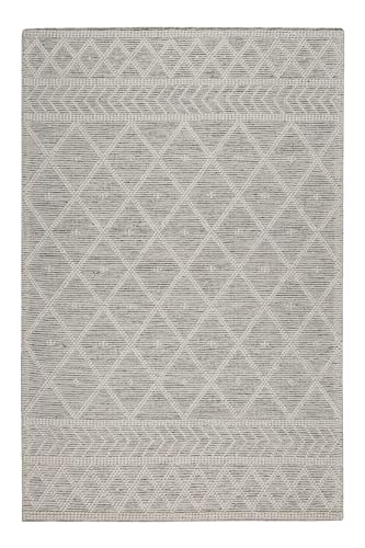 Wecon Home Handgewebter Teppich von Esprit - Aus hochwertiger Schurwolle mit gewalkter Oberfläche - Für Moderne Räume - Lia (80 x 150 cm, hellgrau)