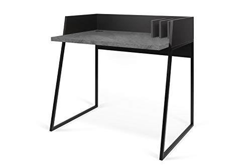 TEMAHOME Volga Schreibtisch, mit Metallgestell, kleine Trennwände, mit Kabeldurchführung, Chipboard/MDF/metalic legs, Black and Concrete Look, 90 x60 x88 cm (LxBxH)