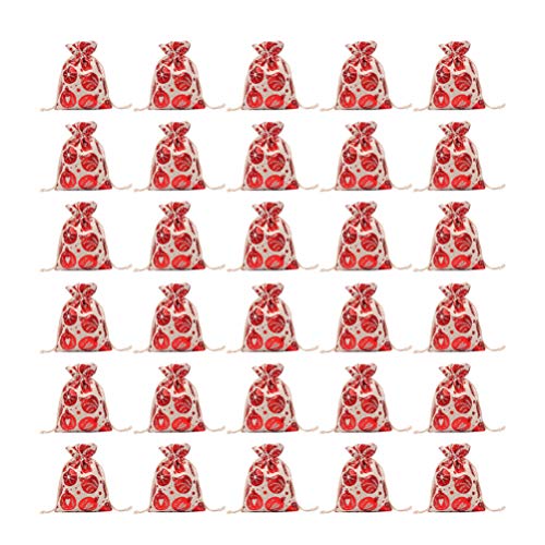 NUOBESTY 30 stücke sackleinen taschen weihnachten kordelzugbeutel säcke süßigkeiten geschenkbeutel weihnachtsfeier zugunsten behandeln taschen mit weihnachtskugel drucke