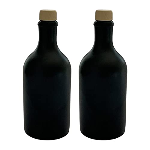 2 x Ölflasche 500 ml Keramik Ölspender Schwarz mit Ausgießer Flaschen Made in Germany
