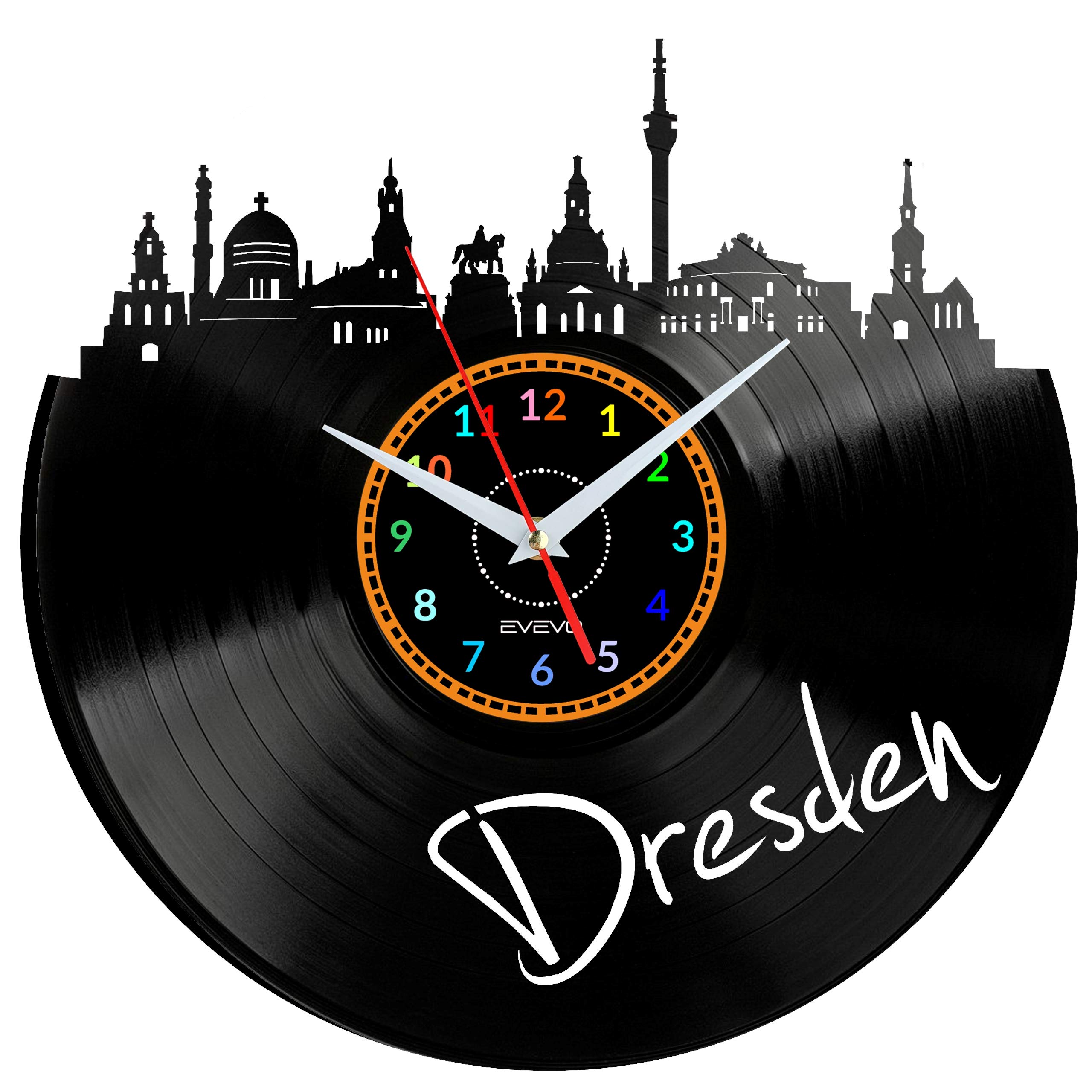 EVEVO Dresden Wanduhr Vinyl Schallplatte Retro-Uhr Handgefertigt Vintage-Geschenk Style Raum Home Dekorationen Tolles Geschenk Wanduhr Dresden