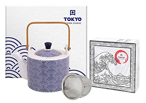 TOKYO design studio Nippon Blue Tee-Kanne blau-weiß, 0,8 Liter, asiatisches Porzellan, Japanisches Design, inkl. Geschenkverpackung