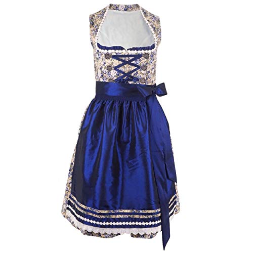 Mufimex Damen Dirndl Kleid Dirndlkleid Trachtenkleid traditionell Midi Pauline Royalblau 44