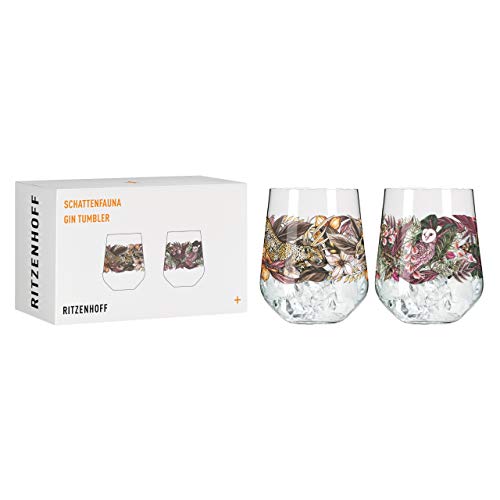 RITZENHOFF 3701002 Gin-Glas 700 ml – Serie Schattenfauna Set Nr. 2 – 2 Stück, Leopard & Eule – Made in Germany