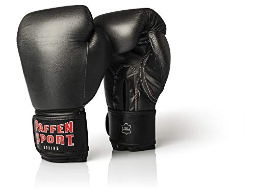 PAFFEN SPORT KIBO Fight Echtleder-Box- und Kampfsporthandschuhe für das Sparring; schwarz; 16UZ