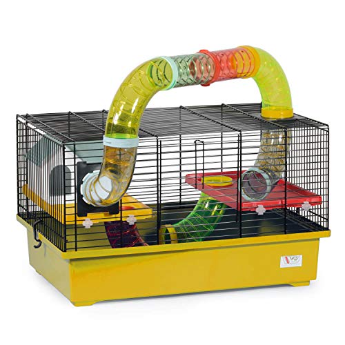decorwelt Hamsterkäfige Gelb Außenmaße 49x32,5x44 Nagerkäfig Hamster Plastik Kleintier Käfig mit Zubehör
