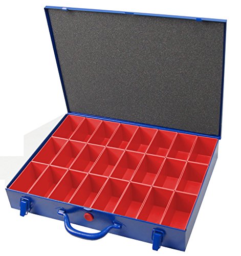 Profi-Stahlbech-Sortimentskoffer blau, mit 24 roten Einsatzkästen 108x54x63 mm (LxbxH)