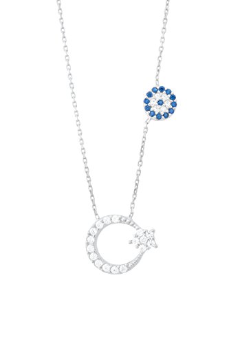 Remi Bijou - 925 Sterling Silber - Wunderschöne Halskette mit Anhänger 'Stern mit Mond' - blaues Auge Nazar Boncuk Ay Yildiz Halbmond Türkisch