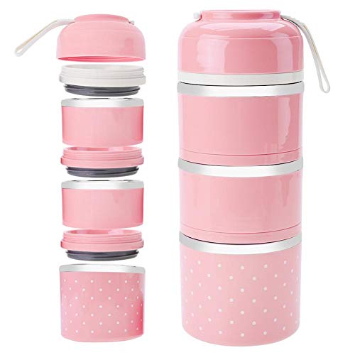 3 Schicht stapelbar Isolierte Lunchbox Edelstahl Bento Box Isolierte Lunchpaket Lebensmittelbehälter für Mädchen(pink)