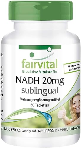 Fairvital | NADH 20mg sublingual - HOCHDOSIERT - Coenzym 1 - VEGAN - 60 Tabletten zum Lutschen