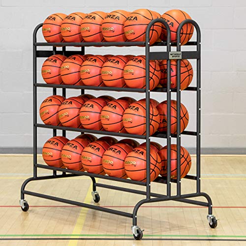 FORZA Basketball Ballregal aus Stahlrohr - der perfekte Ballwagen für Sporthallen, Schulen und Sportsclubs - EIN Sportsgeräte-Regal - 20 oder 40 Bälle Kapazität (40 Bälle Kapazität)