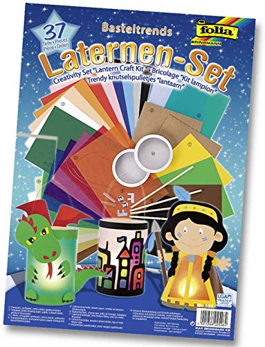 folia 951 - Laternen Bastel-Set, 37 Teile - Kreativset für Kinder und Erwachsene mit unterschiedlichen Materialien zum Basteln von Laternen (3 Stück)