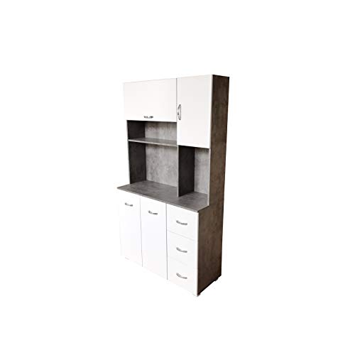 HTI-Line Küchenschrank Blanca Küchenbuffet Beton Weiß, 100 x 180 x 40 cm (BxHxT), für Küche und Esszimmer