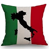 SSOIU Dekorativer Kissenbezug mit italienischer Flagge und Landkarte, für Sofa, Couch, Heimdekoration, 45,7 x 45,7 cm