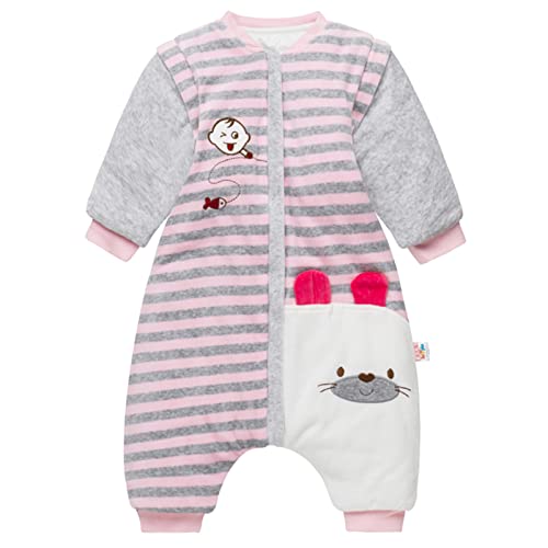 Baby Schlafsack mit Füßen und Langarm Schlafanzug 3.5 Tog Baumwolle mit Abnehmbaren Ärmel Tragbare Decke für 2-3 Jahre