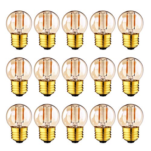 G40 LED Filament Mini Globe String Glühbirne AC/DC 12-24 V Niederspannungs-Edison-Glühbirne 1W E27 Schraubensockel Super Warmweiß 2200K 10W Ersatz für Innen und Außendekoration nicht dimmbar 15er-Pack